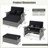 LDAILY Moccha Outdoor Daybed, Wicker Loveseat Sofa Set with 4-Postion Adjustable Backrest, Storage Ottoman, Cushions - Photo 9
