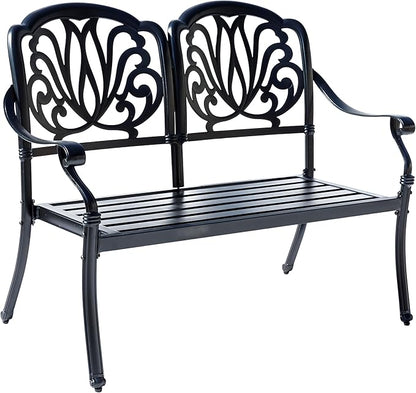 Hi-Line Gift Ltd. Midnight Oasis- Black Cast Aluminium Garden Bench with Easy Assembly