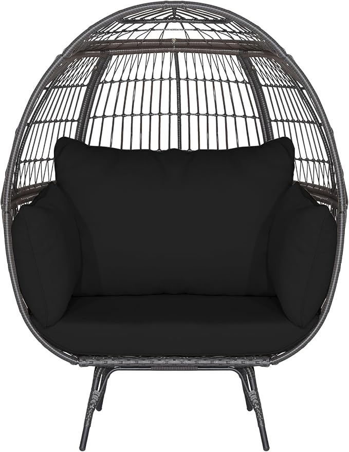 Tangkula PE Wicker Egg Chair, Patiojoy Oversized Indoor Outdoor Patio Lounge Chair with Cushions and Pillows - Photo 1