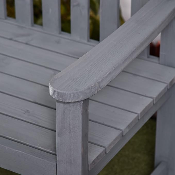 Outsunny 56" Outdoor Wood Bench, 2-Seater Garden Bench with Backrest and Armrest, Patio Bench for Patio, Porch, Poolside, Balcony, Gray