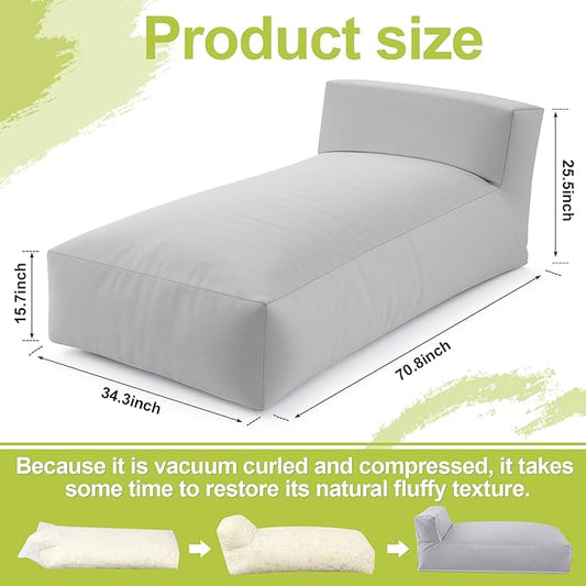 Outdoor Bean Bag Lounger Chair 70'' Patio Daybed Sofa Bed with Sponge Filling, Water-Resistant Outdoor Chaise Lounge for Pool, Deck, Porch(Beige)