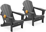 SERWALL Folding Adirondack Chair with Cup Holder Set of 2, All Weather Adirondack Chairs - Photo 1