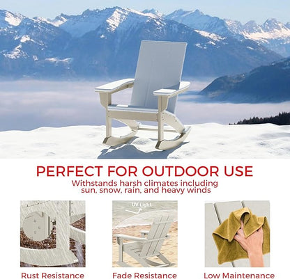 Costaelm Outdoor Adirondack Chair, All Weather Resistant Lawn Chairs Balcony Chair and Fire Pit Chairs, Patio Chair Outdoor Porch Rocking Chair High Back HDPE Poly Lumber, Sand