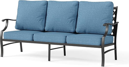 HERA'S HOUSE Patio Furniture Sofa, All-Weather Outdoor 3 Seats Couch, Outdoor Patio Couch with Deep Seating and Olefin Cushions for Lawn Garden Backyard, Navy Blue