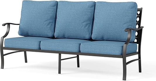 HERA'S HOUSE Patio Furniture Sofa, All-Weather Outdoor 3 Seats Couch, Outdoor Patio Couch with Deep Seating and Olefin Cushions for Lawn Garden Backyard, Navy Blue