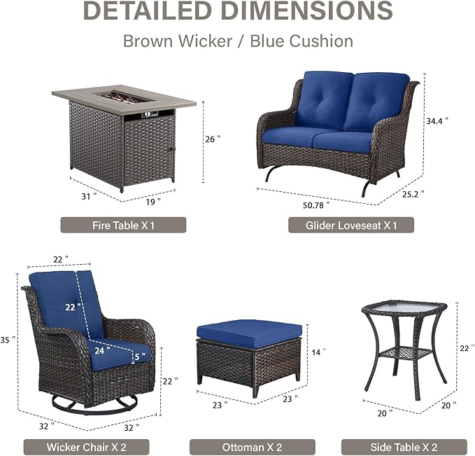 Belord Patio Furniture Set with Fire Pit Table, 8 Piece Wicker Outdoor Furniture Set - Photo 2