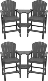 SERWALL Tall Adirondack Chairs Set of 4 with Double Layer Connecting Tray, HDPE Bar Height Outdoor Chairs - Photo 1