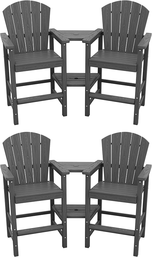 SERWALL Tall Adirondack Chairs Set of 4 with Double Layer Connecting Tray, HDPE Bar Height Outdoor Chairs - Photo 1