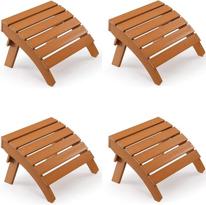 Adirondack Ottoman Set of 4, Plastic Folding Adirondack Footstool, All Weather Ottoman for Adirondack Chairs, Widely Used for Outdoor, Porch, Patio, Garden, Poolside, Fire Pits - Teak