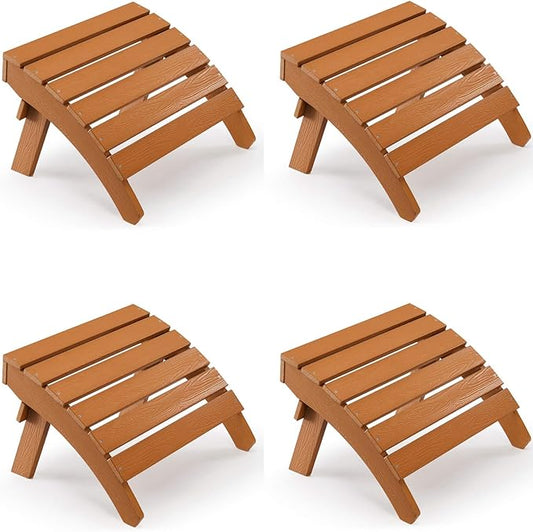 Adirondack Ottoman Set of 4, Plastic Folding Adirondack Footstool, All Weather Ottoman for Adirondack Chairs, Widely Used for Outdoor, Porch, Patio, Garden, Poolside, Fire Pits - Teak