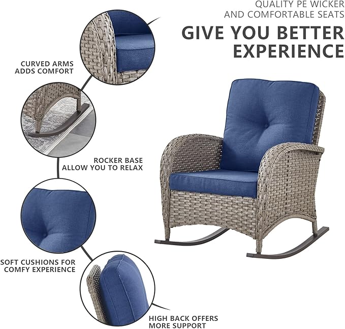 Belord 5 Piece Outdoor Conversation Patio Furniture Set - All-Weather Wicker Patio Rocking Chairs with Loveseat Glider - Photo 4