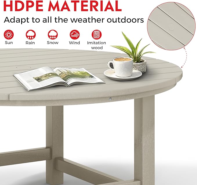 Costaelm Patio Conversation Table, Tatio Accent HDPE Outdoor Weather Resistant, Round Outdoor Porch Balcony Patio Drink Tables for Outside, Pool, Backyard, Sand