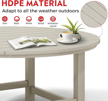 Costaelm Patio Conversation Table, Tatio Accent HDPE Outdoor Weather Resistant, Round Outdoor Porch Balcony Patio Drink Tables for Outside, Pool, Backyard, Sand