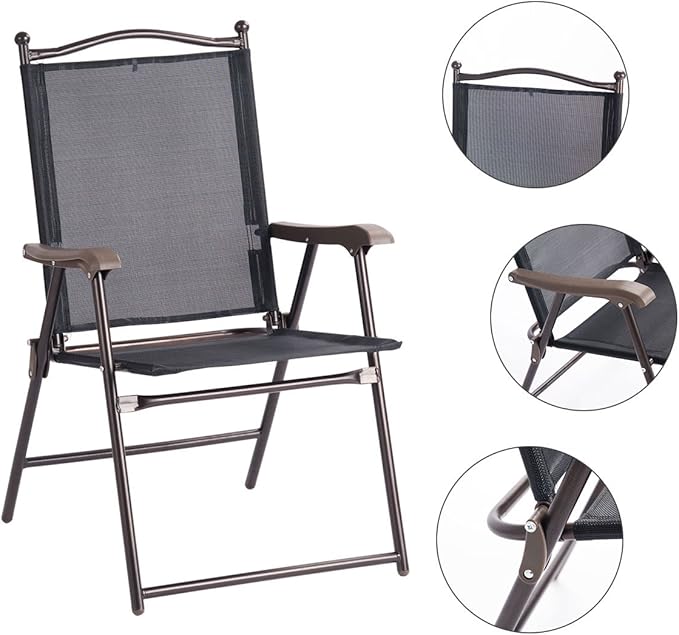 Giantex Set of 2 Patio Folding Chairs, Outdoor Patio Dining Chairs w/Armrest, Sling Back, Metal Frame - Photo 5