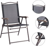 Giantex Set of 2 Patio Folding Chairs, Outdoor Patio Dining Chairs w/Armrest, Sling Back, Metal Frame - Photo 5