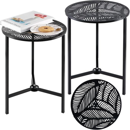 Party Zealot Set of 2 Small Round Metal Side Tables 13 Inches Black Outdoor End Tables for Patio, Balcony, Porch or Garden – Weather-Resistant Corner Coffee Table for Small Spaces & Indoor Plant Stand