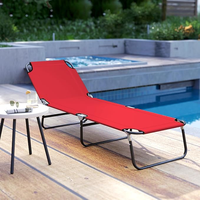 Outsunny Folding Chaise Lounge Pool Chairs, Outdoor Sun Tanning Chairs with 5-Level Reclining Back - Photo 9