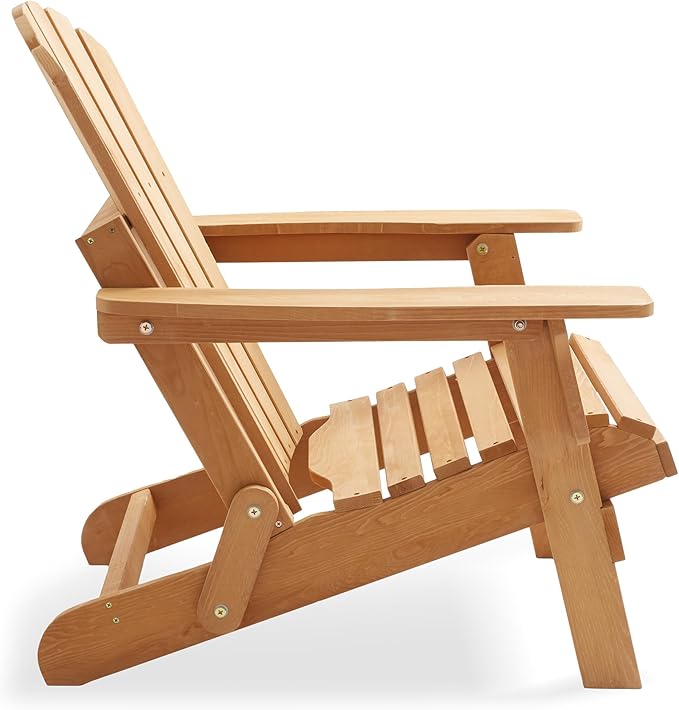 Casafield Oversized Folding Adirondack Chair, Set of 4 Cedar Wood Outdoor Fire Pit Lounge Chairs for Patio, Deck, Yard, Lawn and Garden Seating, Partially Pre-Assembled - Natural