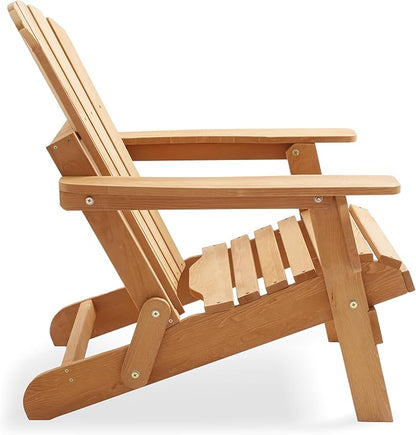 Casafield Oversized Folding Adirondack Chair, Set of 4 Cedar Wood Outdoor Fire Pit Lounge Chairs for Patio, Deck, Yard, Lawn and Garden Seating, Partially Pre-Assembled - Natural