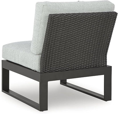 Signature Design by Ashley Beachloft Right-Arm Facing Casual 6-Piece Outdoor Sectional with Cushion and 6 Throw Pillows, Light Gray