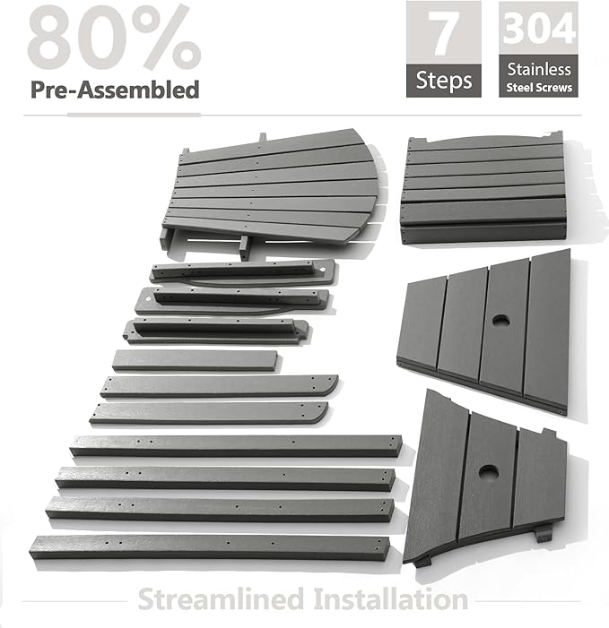 PASAMIC Tall Adirondack Chairs Set of 2, All-Weather HDPE Patio Chairs with Double Connecting Trays - Photo 7