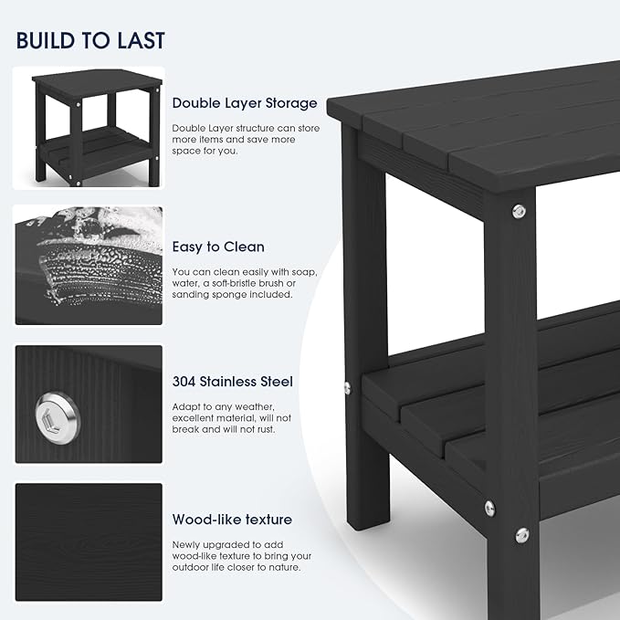 KINGYES Outdoor Side Table Set of 6, Double Layer Adirondack End Table- Black - Photo 4