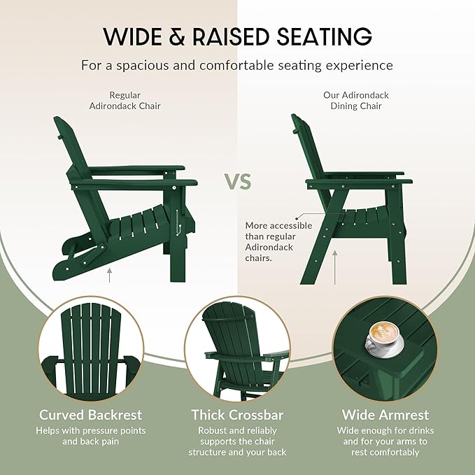 WestinTrends Dylan Outdoor Patio Shell-Back Adirondack Dining Chair Weather Resistant Dark Green
