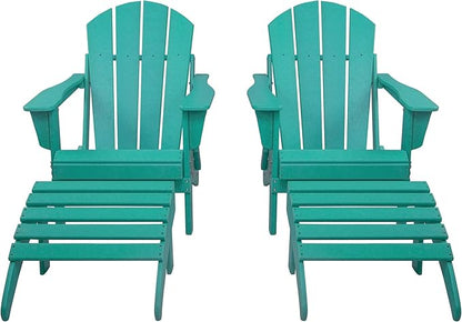 WestinTrends Malibu Outdoor Lounge Chair Set, 4-Pieces Adirondack Chair Set of 2 with Ottoman, All Weather Poly Lumber Patio Lawn Folding Chair for Outside Pool Beach, Turquoise