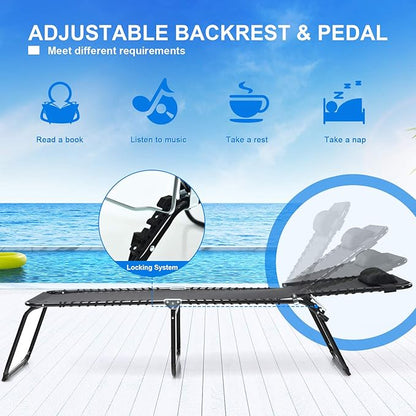 Giantex Chaise Lounge Chair Outdoor - Patio Lounge Chair w/Pillow, 4-Level Adjustable Backrest, 2-Level Footrest, Heightened 16” Pool Lounger for Beach, Lawn, Tanning Chairs for Outside (1, Black)