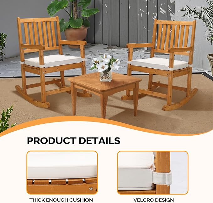 VINGLI Oversized Rocking Chair, Wooden Rocking Chair with High Back, Outside Porch Rocking Chair for Patio, Yard, Garden, 550 LBS, Teak (Teak, 2 PCS)