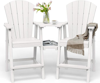 Tall Adirondack Chairs Set of 2, HDPE High Adirondack Chairs with Double Removable Trays, All Weather Outdoor Barstools for Patio, Balcony, Backyard, Deck and Garden, White