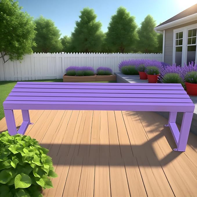 2-Person Garden Bench Seat Outdoor Benches Metal Park Bench Patio Seat 3.3ft 3.9ft 4.9ft 5.9ft Weather Resistance Backless Front Porch Chair Easy Installation(Purple,5.9ft)