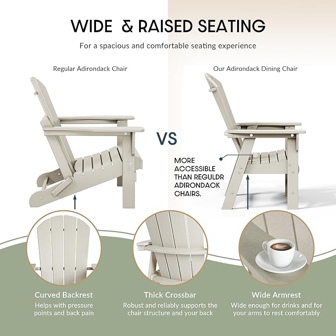 WestinTrends Malibu Outdoor Patio HDPE Plastic Adirondack Dining Chair Sand