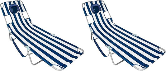 Ostrich Chaise Lounge Folding Portable Sunbathing Beach Chair, Striped (2 Pack)