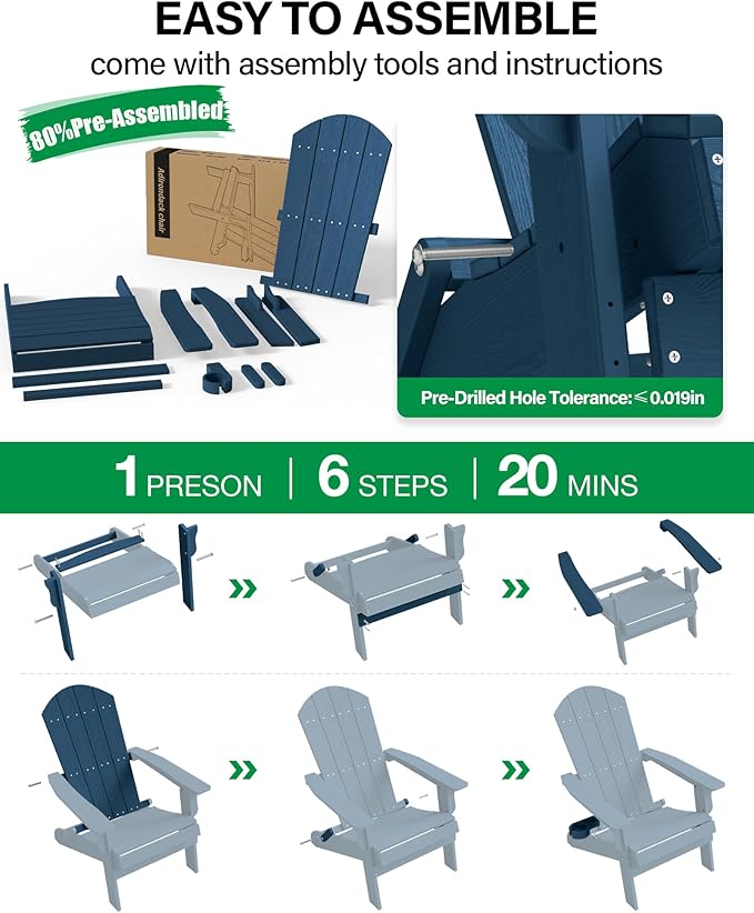 YEFU Adirondack Chair, Oversized Plastic Adirondack Chair Folding Outdoor Chairs with Cup Holder - Photo 8