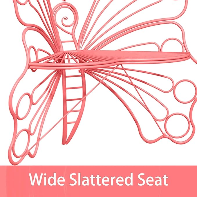 Pink Cute Butterfly Benches for Outdoors, Pretty Garden Bench & 50" Metal Outside Bench, Front Porch Benches Outdoor with Sturdy Frame for Lawn Yard Balcony (Pink)
