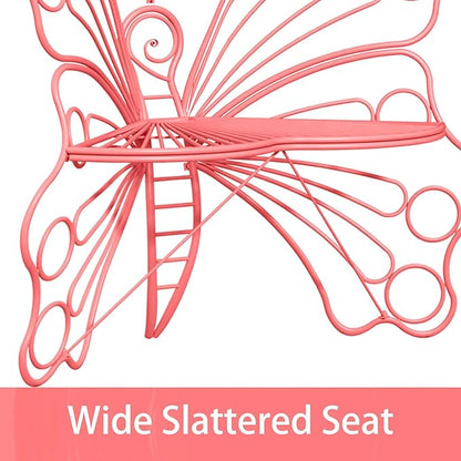 Pink Butterfly Benches Outdoors, Pretty Garden Bench & Cute Metal Outside Bench, Front Porch Benches Outdoor with Sturdy Frame for Lawn Yard Balcony (Pink)