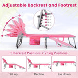 COSTWAY Folding Beach Lounge Chair, Tanning Chair with Face Hole, 5-Position Adjustable Backrest, Pillow & Side Pocket - Photo 4
