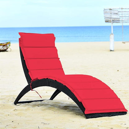 Tangkula Foldable Patio Lounge Chair, Outdoor Rattan Lounger Chaise, Portable Patio Chaise with Cushion, All-Weather Wicker Furniture for Garden Lawn Balcony Backyard Poolside (1, Red)
