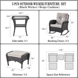Belord Patio Rocking Chairs Furniture Set - 5 Piece Outdoor Wicker Furniture Sets with Ottomans - Photo 4