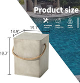 HOMPUS Outdoor Side Table Set of 2, 2 Pieces Patio Concrete Natural End Table w Hemp Rope Handle - Photo 3