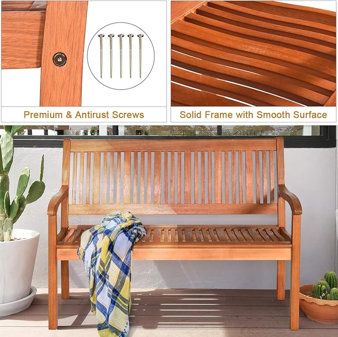 Outdoor Bench, Wooden Bench Outside Bench with Ergonomic Backrests & Curved Armrest, Garden Bench Patio Bench for Outdoors, Park, Porch, Yard & Lawn