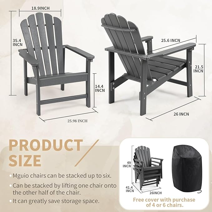 Stackable Adirondack Chair, Space Saving HDPE All-Weather Fire Pit Chairs for Outdoor Lawn Porch Deck