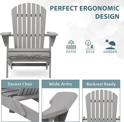 Wooden Folding Adirondack Chair Set of 6, Pre-Assembled BackRest Wood Lounge Chair for Outdoor Patio Garden Lawn Backyard Deck Pool Beach Firepit