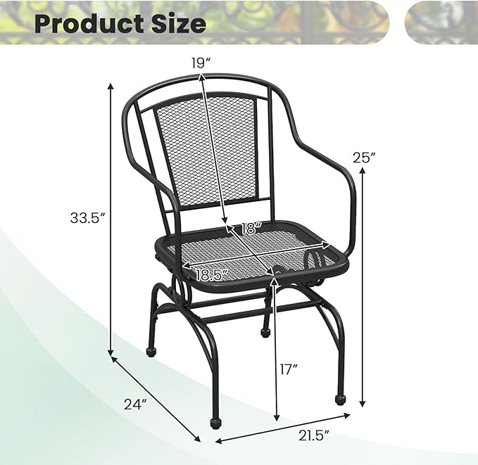 Tangkula Outdoor Rocking Chair Set of 4, Patio Rocker Chairs with Steady Rocking Function, Outdoor Dining Chairs with Metal Mesh Backrest & Seat, Armrest, Adjustable Foot Pads for Yard, Deck, Balcony