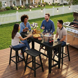 Ciokea 5 Pcs Outdoor Bar Height Table and Stools Set, 60" Extra Long Rectangle High Top Table and 4 Backless Bar Stools - Photo 2