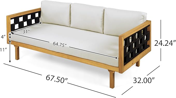 Merax Acacia Wood Outdoor Patio Furniture Set, 3-Seats Outdoor Daybed Sofa with Rectangular Coffee Table - Photo 6