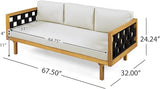Merax Acacia Wood Outdoor Patio Furniture Set, 3-Seats Outdoor Daybed Sofa with Rectangular Coffee Table - Photo 6