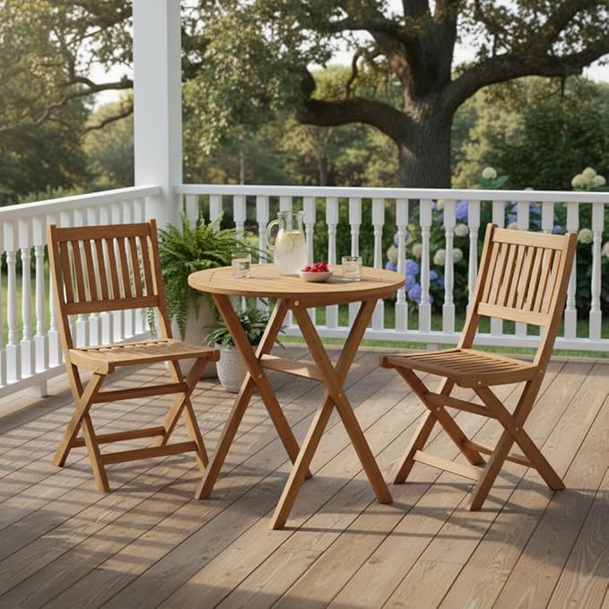 Tangkula 26-Inch Acacia Wood Outdoor Dining Table, Folding Round Patio Bistro Table with Slatted Tabletop & X-Shaped Frame, Outside Dining Table for Porch, Garden, Backyard, Poolside