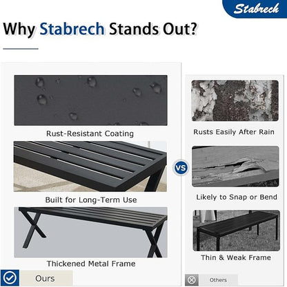 Metal Garden Bench for Outdoors, Set of 2, Black Outdoor Benches Slats for Patio, Patio Backless Bench with Cross Leg,Dining Bench for Porch, Lawn, Balcony, Backyard and Park